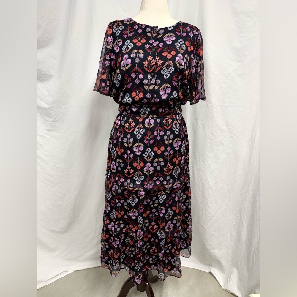Ann Taylor Flutter Sleeve Floral Midi Dress